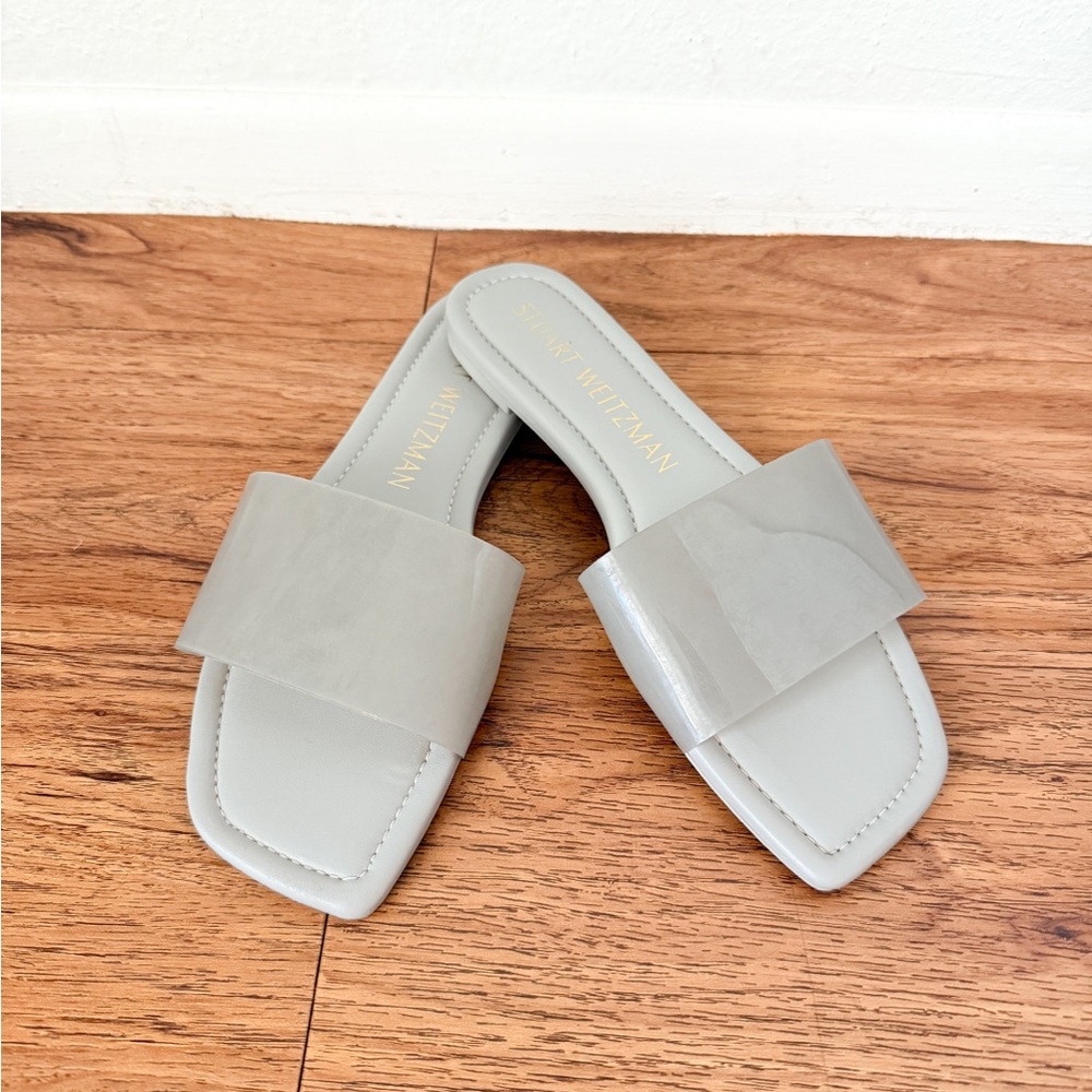 Stuart Weitzman Gray Leather Square Toe Slide San… - image 3